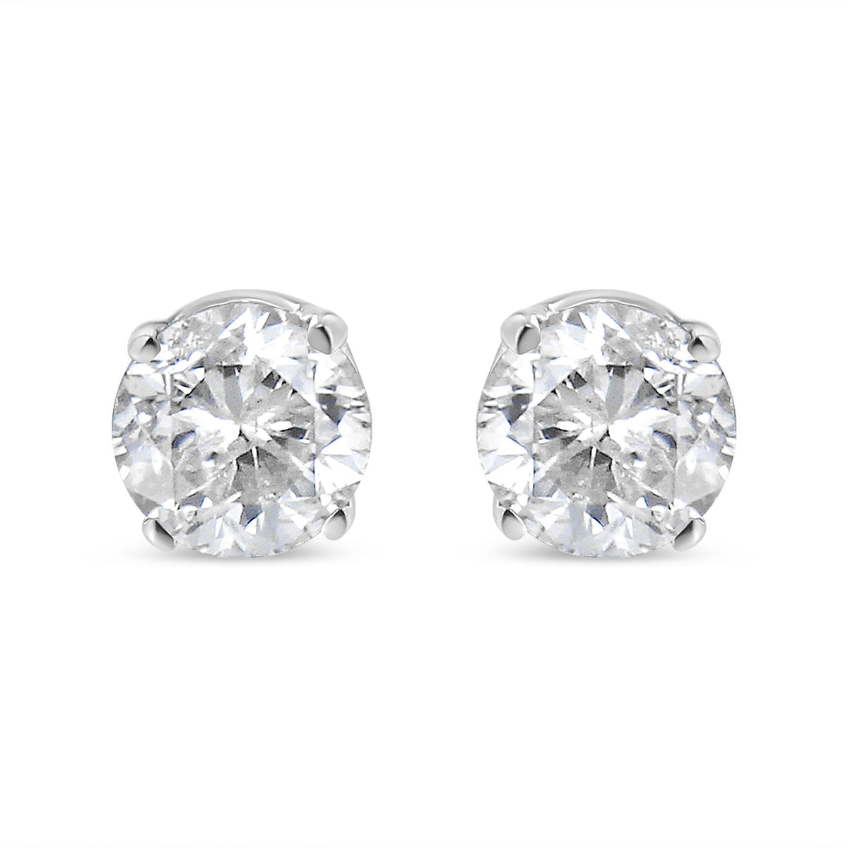 14K White Gold 1/3 Cttw Round Brilliant-Cut Near Colorless Diamond Classic 4-Prong Stud Earrings (J-K Color, I1-I2 Clarity)