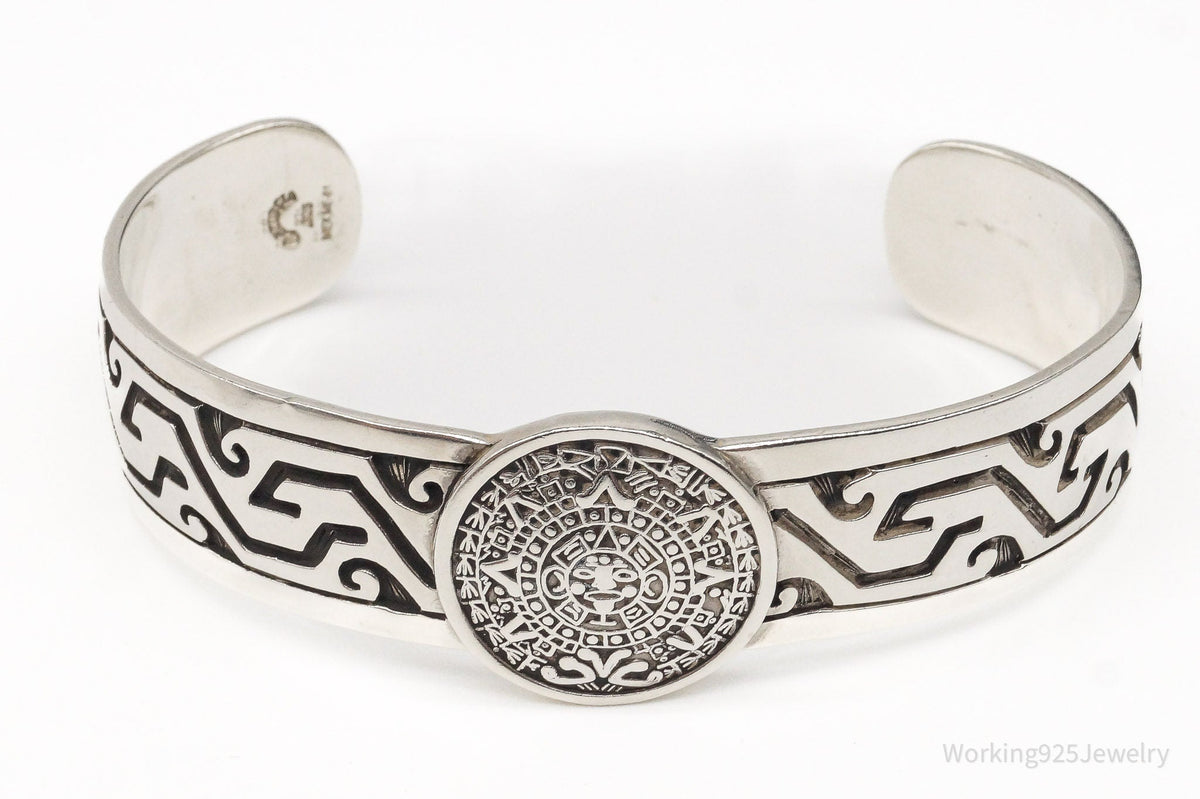Vintage Escorcia Mexico Mayan Calendar Sterling Silver Cuff Bracelet – 41.4 g Estate Jewelry — photo 2 of 10