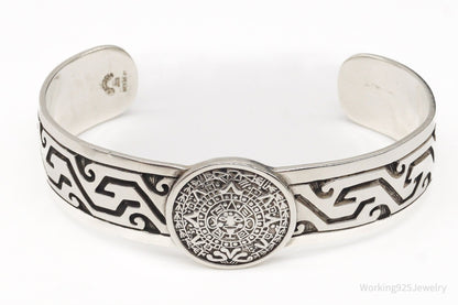 Vintage Escorcia Mexico Mayan Calendar Sterling Silver Cuff Bracelet – 41.4 g Estate Jewelry — photo 2 of 10