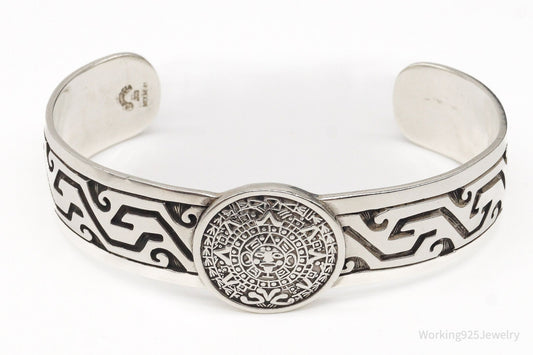 Vintage Escorcia Mexiko Maya Kalender Sterling Silber Manschettenarmband – 41,4 g gebrauchter Schmuck
