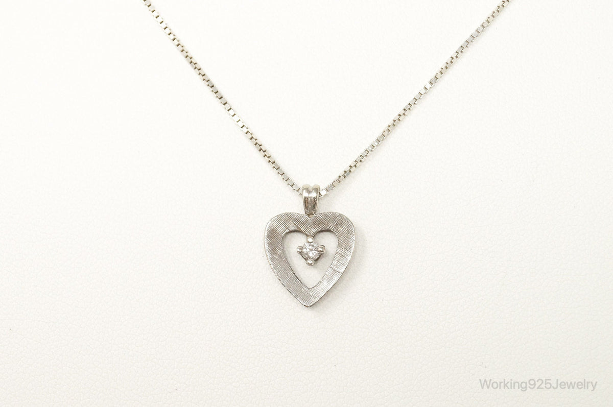 Vintage Diamond Heart Sterling Silver Necklace
