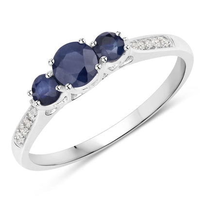0.56 Carat Genuine Blue Sapphire and White Diamond 14K White Gold Ring
