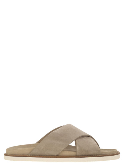 Brunello Cucinelli Washed Suede Slides