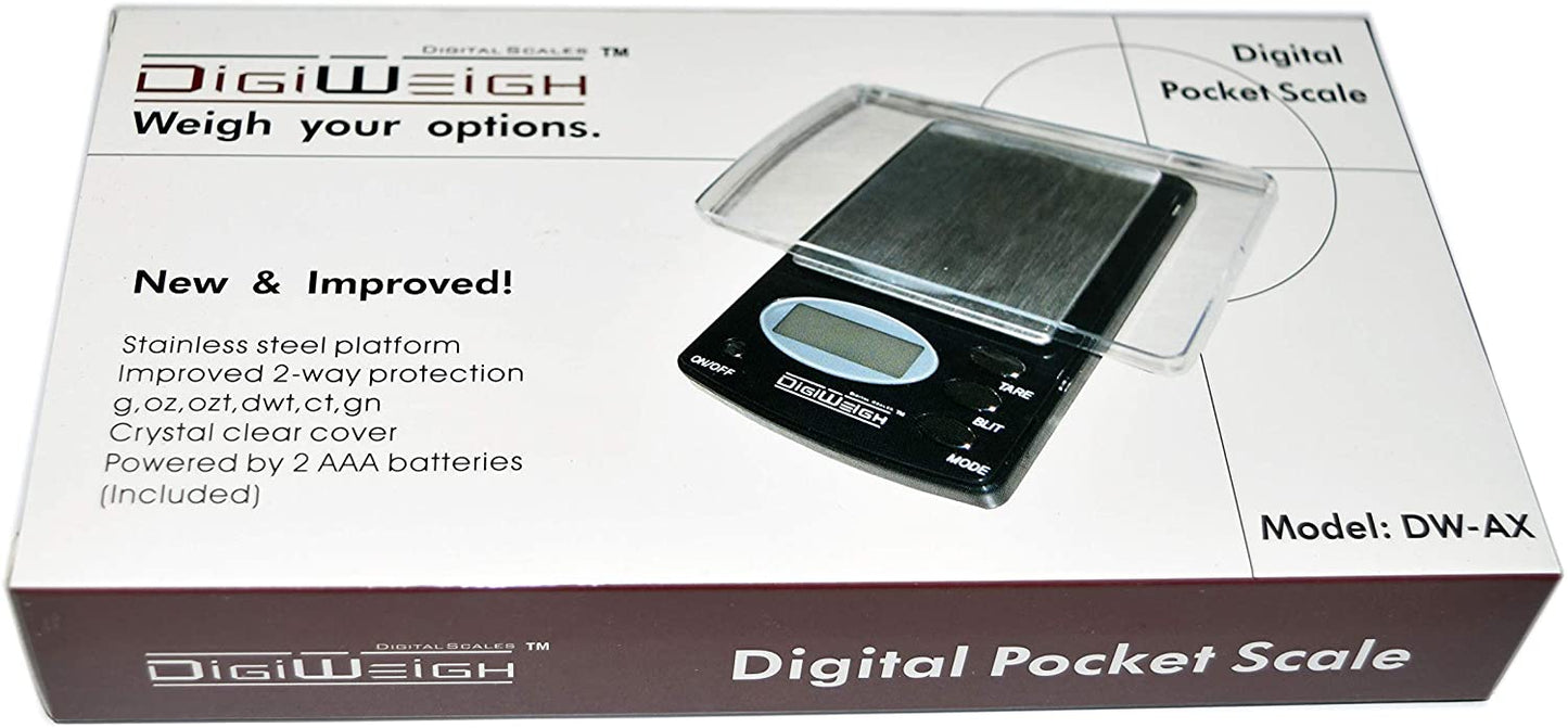 DigiWeigh DW-100AX Präzisions-Digitalwaage – 100 g x 0,01 g | Gramm-, Unzen-, Karat-, Grain-Modi | Labor-, Schmuck-, Wiederlade-, Edelsteinnutzung