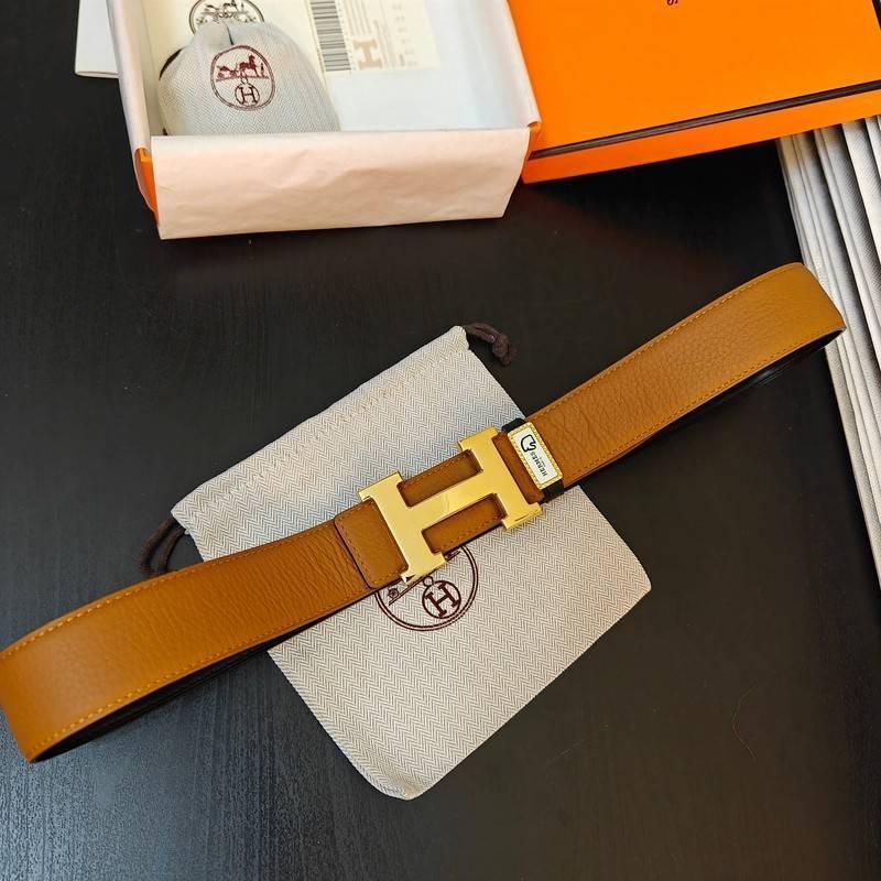Hermes Men Gold Buckle Belt 'Brown'
