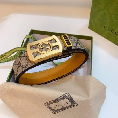 GUCCI Embellished coated-canvas and leather belt 'Beige'