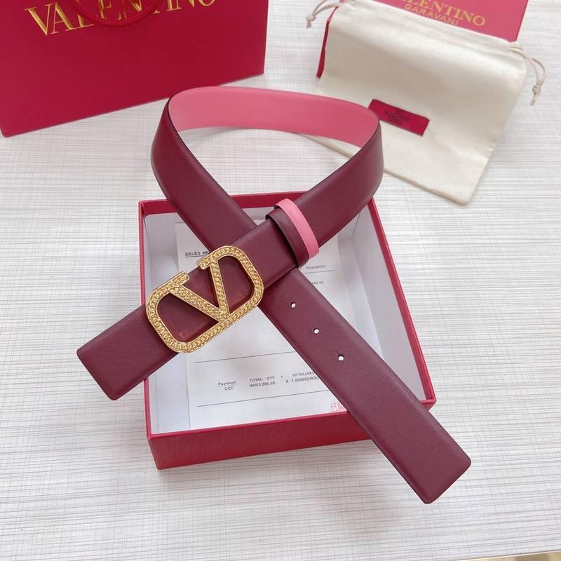 Valentino V logo Hammered Buckle Reversible Wide Signature Belt 'Red/Pink'