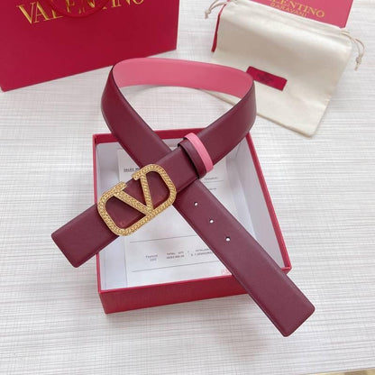 Valentino V logo Hammered Buckle Reversible Wide Signature Belt 'Red/Pink'