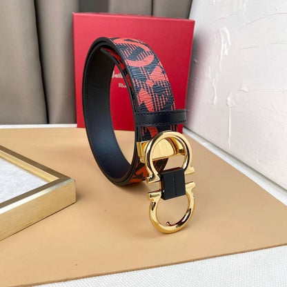 Salvatore Ferragamo Adjustable & Reversible Logo All Over Men Belt 'Red/Black'