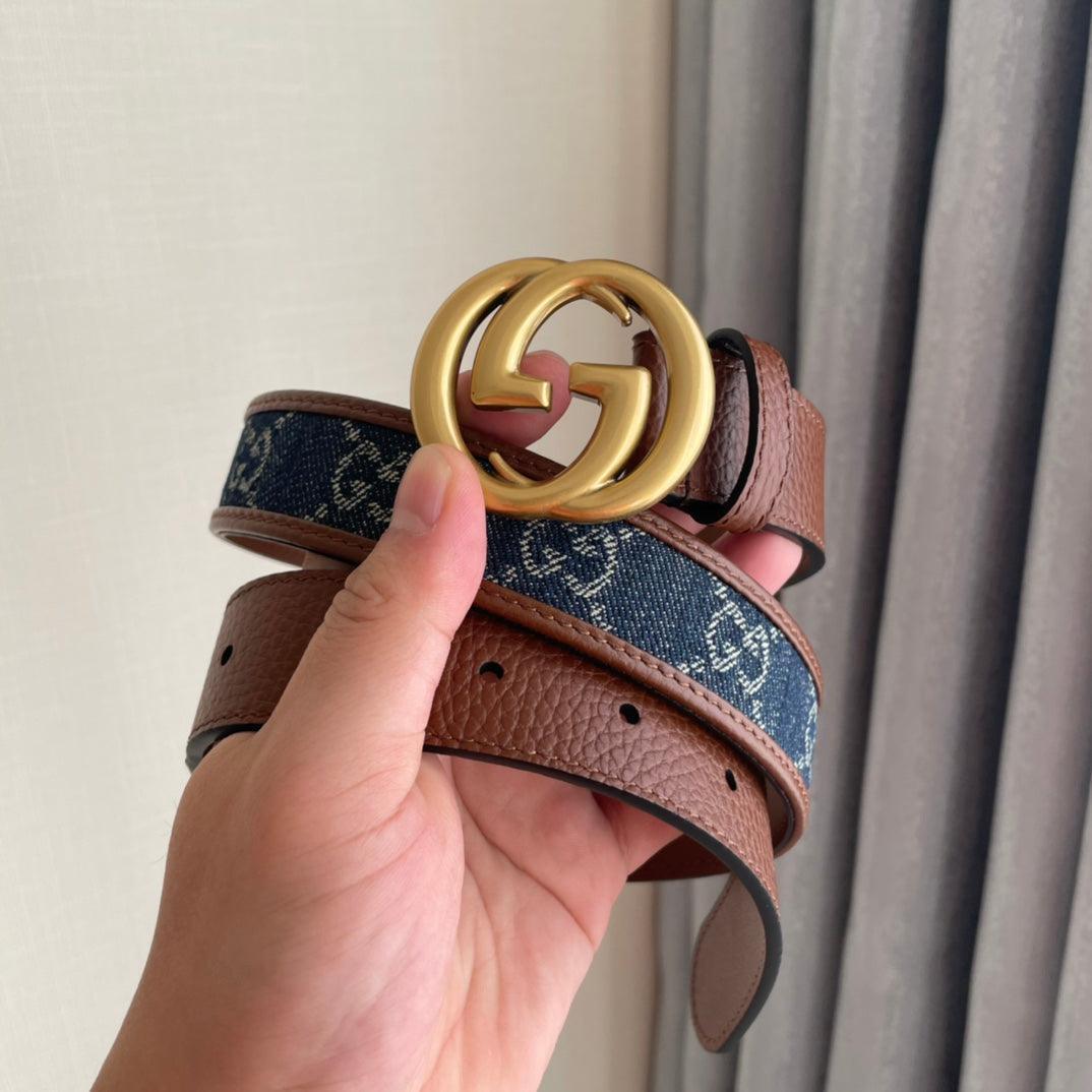 GUCCI Embellished coated-canvas and leather belt 'Brown/Blue'