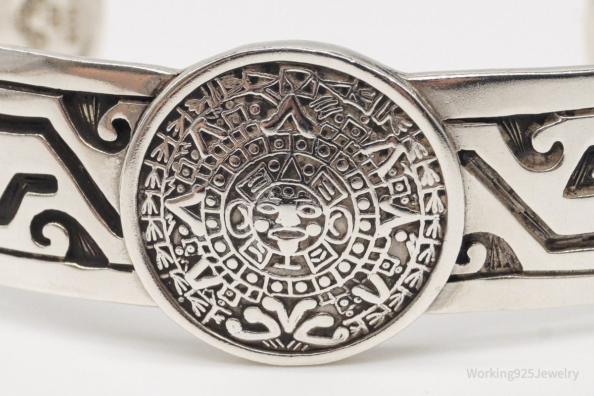 Vintage Escorcia Mexico Mayan Calendar Sterling Silver Cuff Bracelet – 41.4 g Estate Jewelry — photo 5 of 10