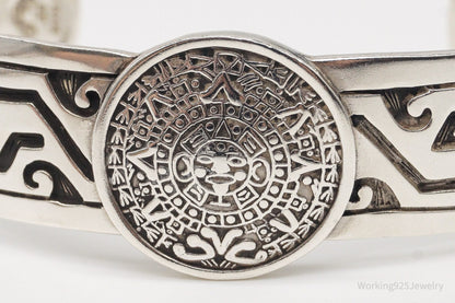 Vintage Escorcia Mexico Mayan Calendar Sterling Silver Cuff Bracelet – 41.4 g Estate Jewelry — photo 5 of 10