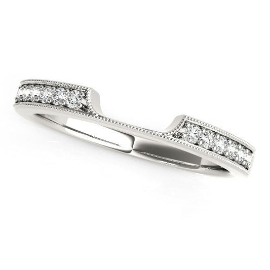 14k White Gold Curved Section Antique Style Diamond Wedding Band (1/8 cttw) — photo 1 of 2