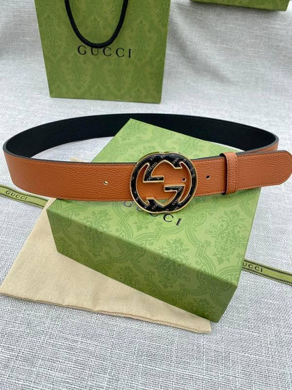 GUCCI Embellished coated-canvas and leather belt 'Brown'