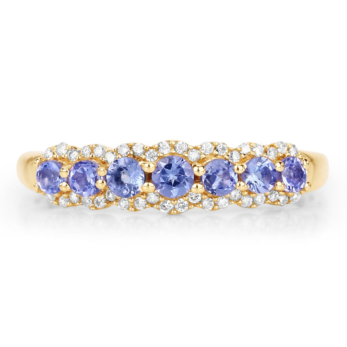 0.51 Carat Genuine Tanzanite and White Diamond 14K Yellow Gold Ring