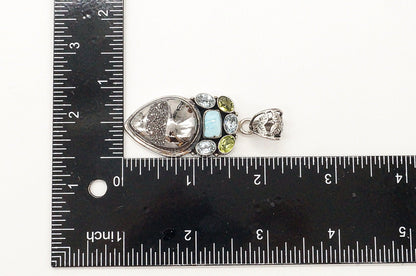 Vintage Multi Gemstone Sterling Silver Necklace Pendant