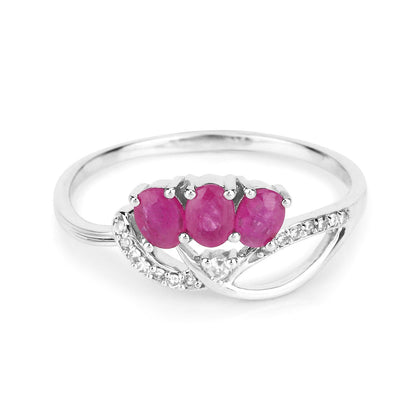 0.71 Carat Genuine Ruby and White Diamond 14K White Gold Ring