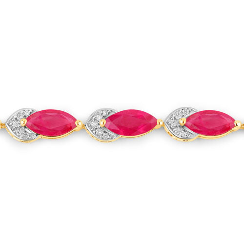 6.79 Carat Genuine Ruby and White Diamond 14K Yellow Gold Bracelet