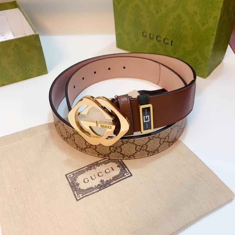 GUCCI Embellished coated-canvas and leather belt 'Brown'