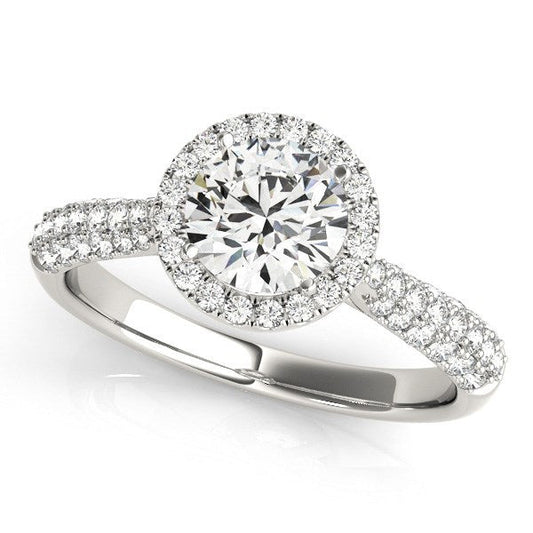 14k White Gold Halo Diamond Engagement Ring with Pave Band (1 1/3 cttw) — photo 1 of 8