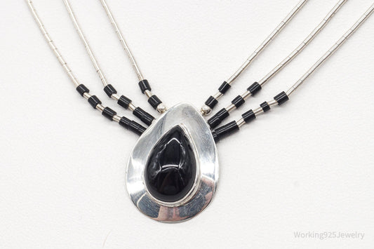 Vintage Native American Black Onyx Beaded Sterling Silver Necklace — photo 1 of 8