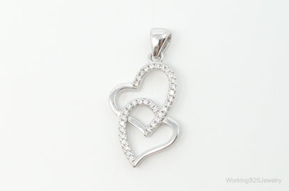 Vintage Open Hearts Cubic Zirconia Accented Sterling Silver Necklace Pendant