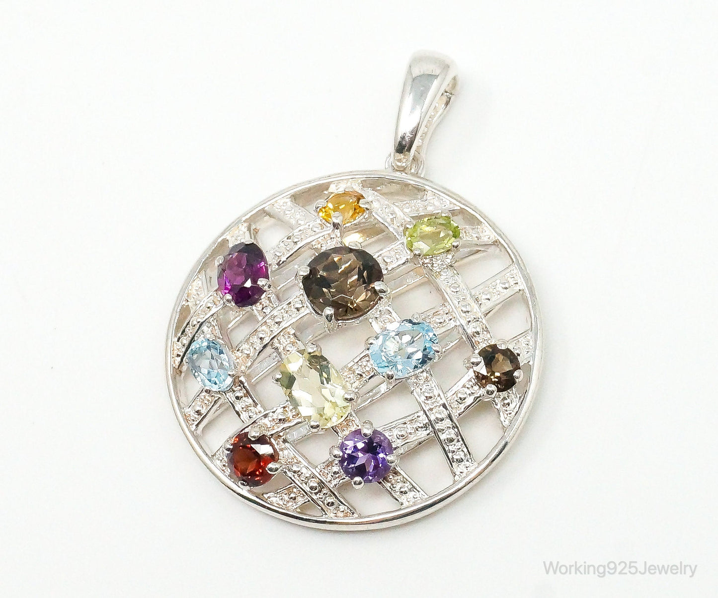 Vintage Multi Gemstone Sterling Silver Necklace Pendant