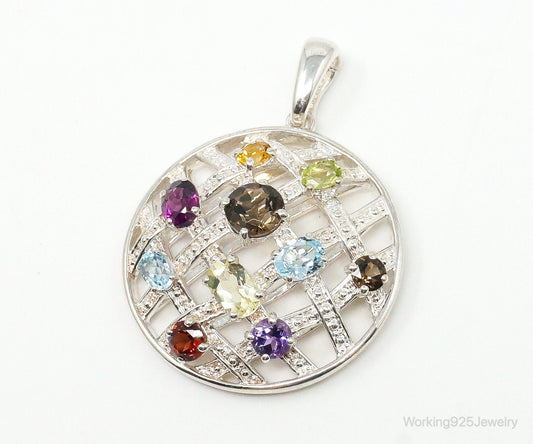 Vintage Multi Gemstone Sterling Silver Necklace Pendant — photo 1 of 10