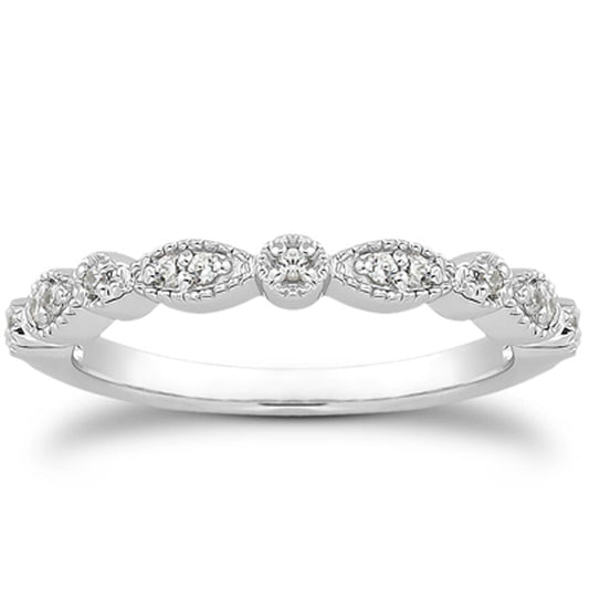 14k White Gold Vintage Look Fancy Pave Diamond Milgrain Wedding Ring Band — photo 1 of 4