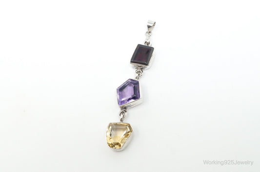 Vintage Multi Gem Sterling Silver Necklace Pendant — photo 2 of 8