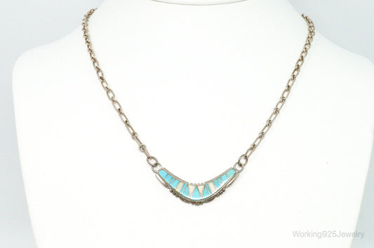 Vintage Native American Turquoise Opal Inlay Sterling Silver Necklace