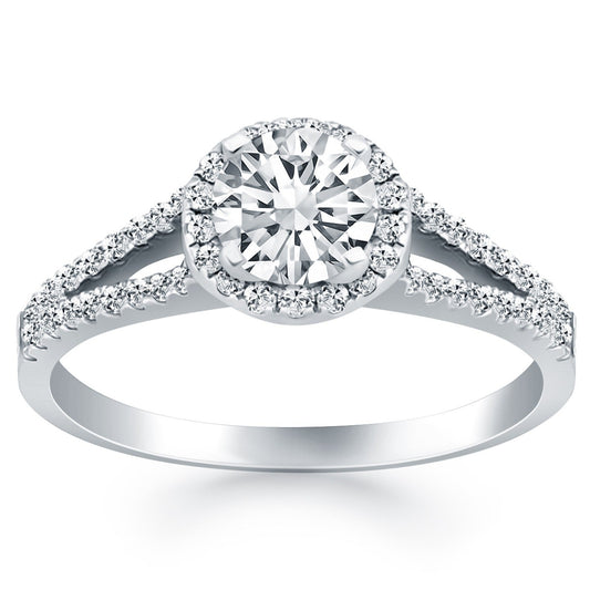 14k White Gold Diamond Halo Split Shank Engagement Ring — photo 1 of 6