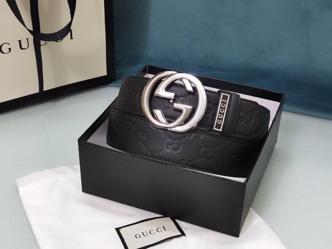 GUCCI Embellished coated-canvas and leather belt 'Black'