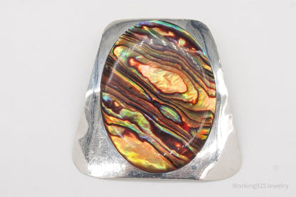 Vintage Vibrant Paua Shell Sterling Silver Brooch Pin Pendant