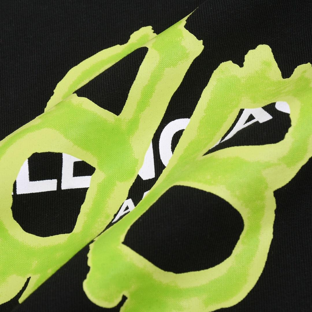Balenciaga Black & Green T-Shirt Without Collar