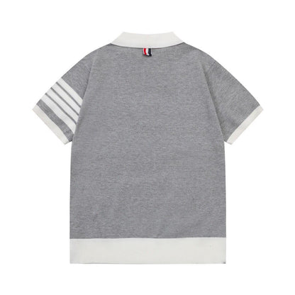 Thom Browne Grey & White T-Shirt with Collar