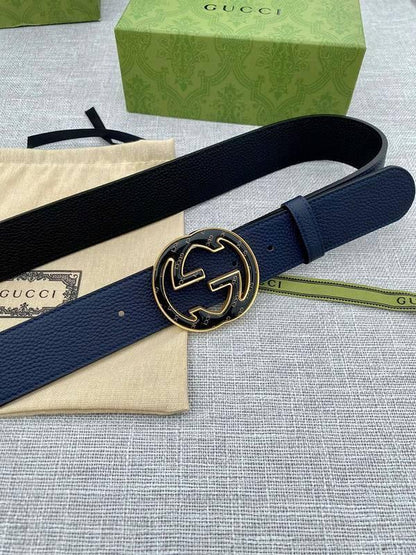 GUCCI Embellished coated-canvas and leather belt 'Blue'