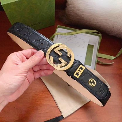 GUCCI Embellished coated-canvas and leather belt 'Black'