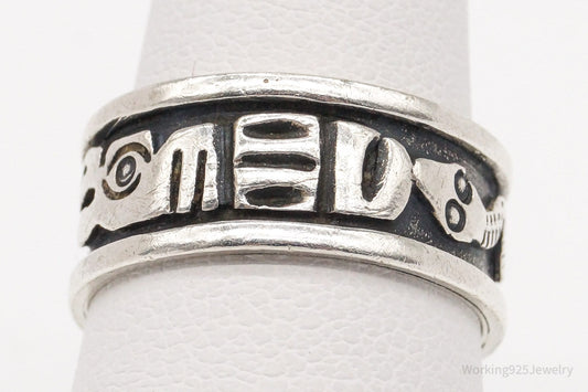 Vintage Tribal Symbols 950 Silver Band Ring - Size 6 — photo 2 of 9