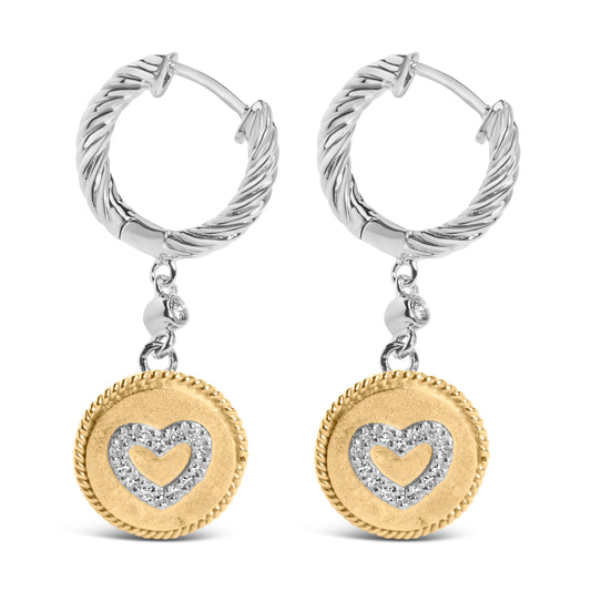 18K Yellow Gold Plated .925 Sterling Silver 1/8 Cttw Diamond Heart Medallion Drop and Dangle Earring (I-J Color, SI1-SI2 Clarity) — photo 2 of 10