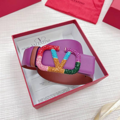 VALENTINO GARAVANI V logo Rainbow Reversible Leather Belt 'Brown/Purple'