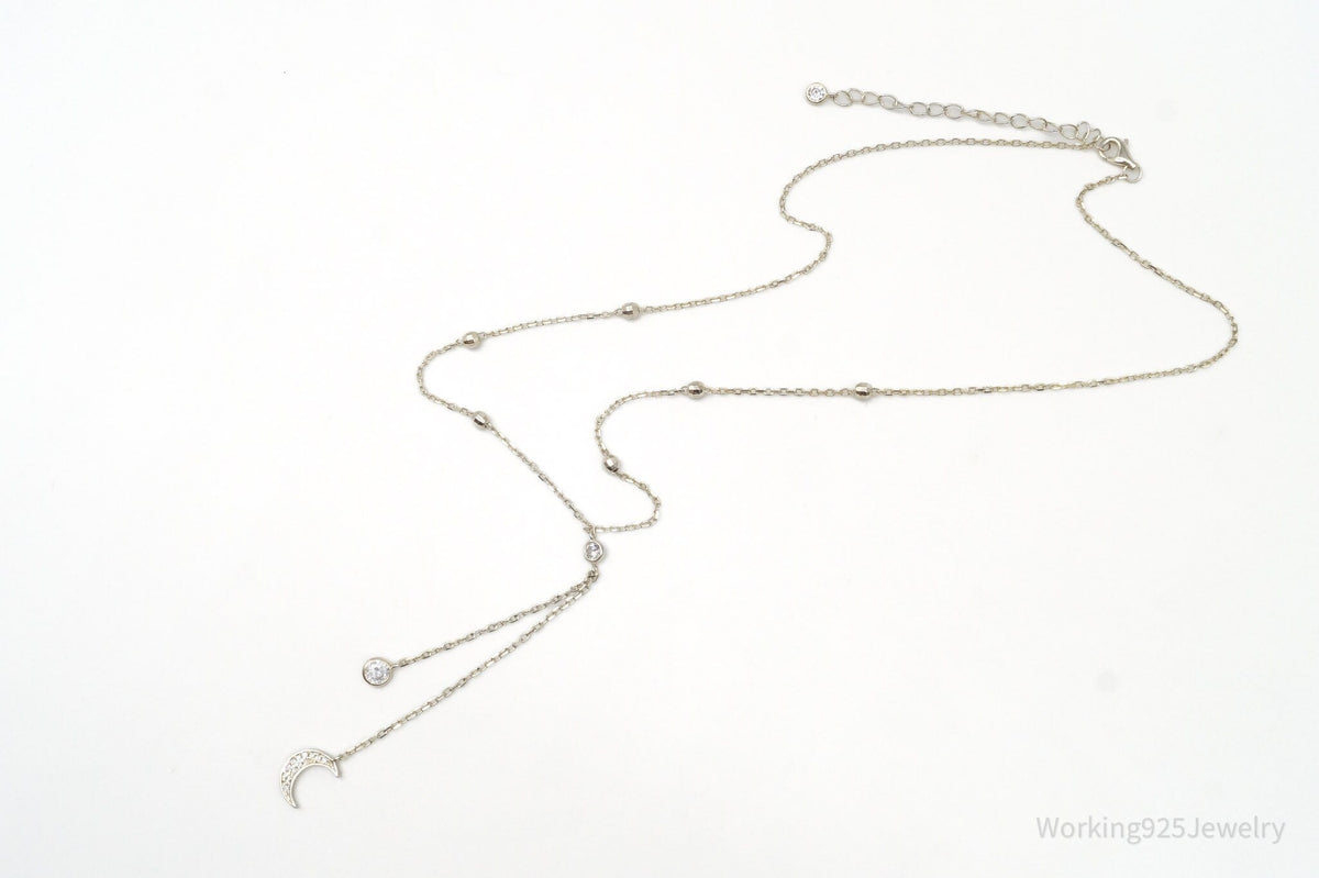Vintage Cubic Zirconia Moon Charm Sterling Silver Necklace