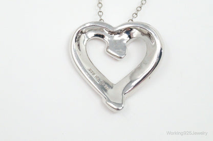 Vintage Designer RL Heart Pink Cubic Zirconia Sterling Silver Necklace