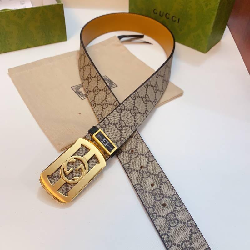 GUCCI Embellished coated-canvas and leather belt 'Beige'