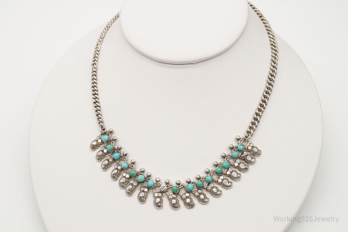 Handmade Vintage Native American Unsigned Turquoise Silver Necklace