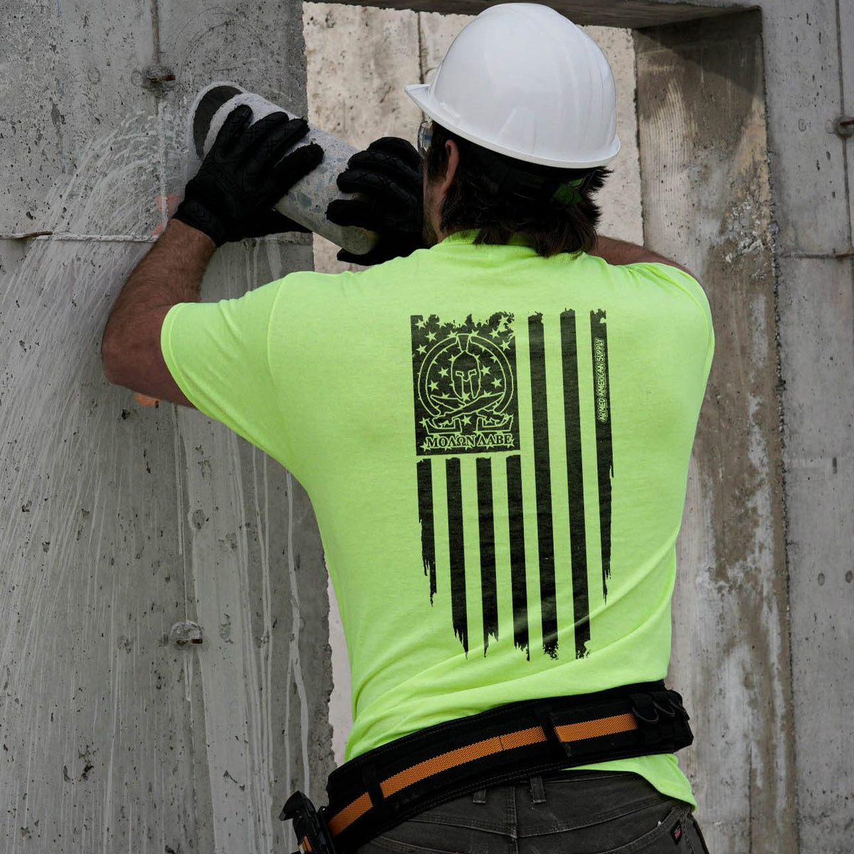 Molon Labe Ghost Flag - Safety Yellow T-Shirt — photo 2 of 4