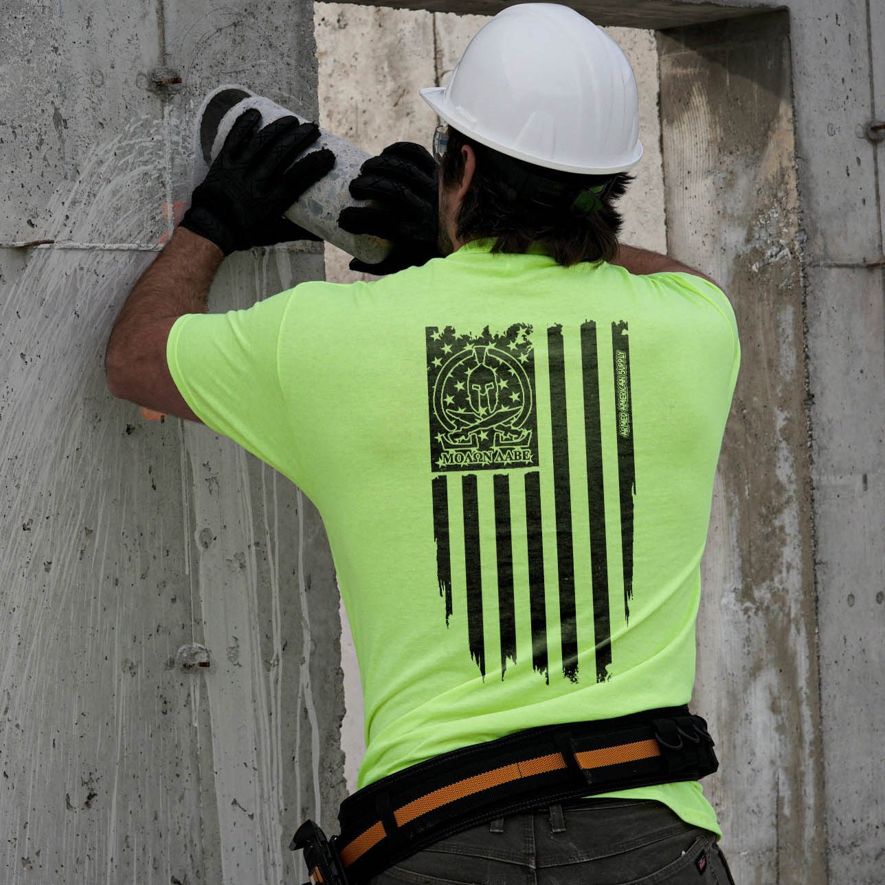 Molon Labe Ghost Flag - Safety Yellow T-Shirt — photo 2 of 4