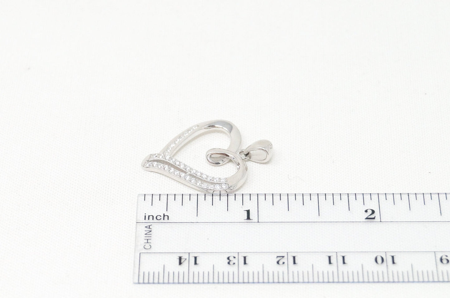 Vintage Open Heart Cubic Zirconia Accented Sterling Silver Necklace Pendant
