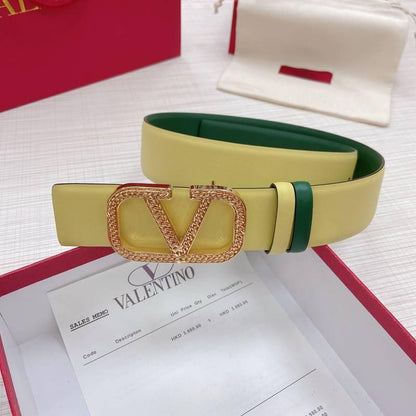 Valentino V logo Hammered Buckle Reversible Wide Signature Belt 'Lime/Green'