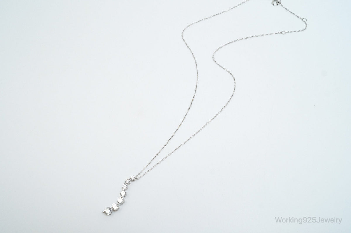 Vintage Cubic Zirconia Journey Necklace Sterling Silver - 18 Inch Chain